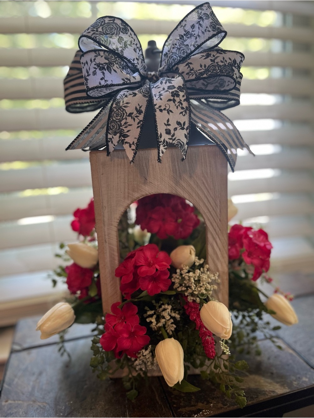 Decorative White and Pink Floral Lantern Centerpiece